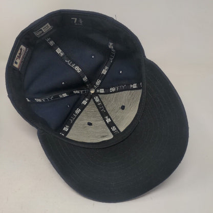 New Era Men's Fitted Hat Blue 7 3/8 Tampa Bay Rays Logo 59Fifty Made in USA