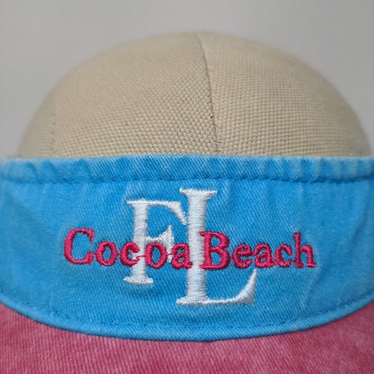 Lucky 7 Women's Strapback Hat Blue Pink Embroidered Cocoa Beach Florida Logo