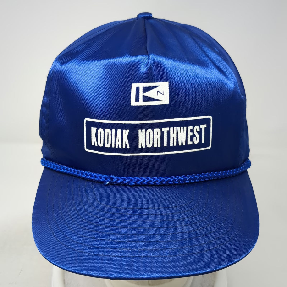 Mohr's 5 Panel Blue Hat One Size Kodiak Northwest Satin Rope Brim Logo Strap