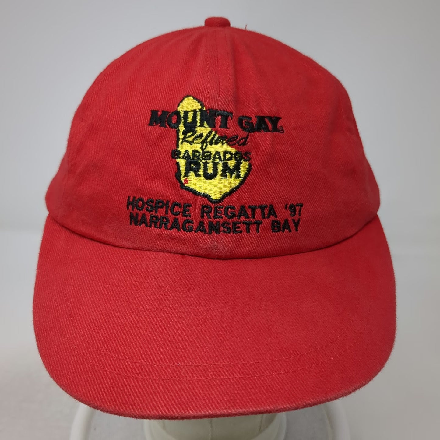 Mount Gay Rum Baseball Cap Red One Size Leather Strapback 1997 Hospice Regatta
