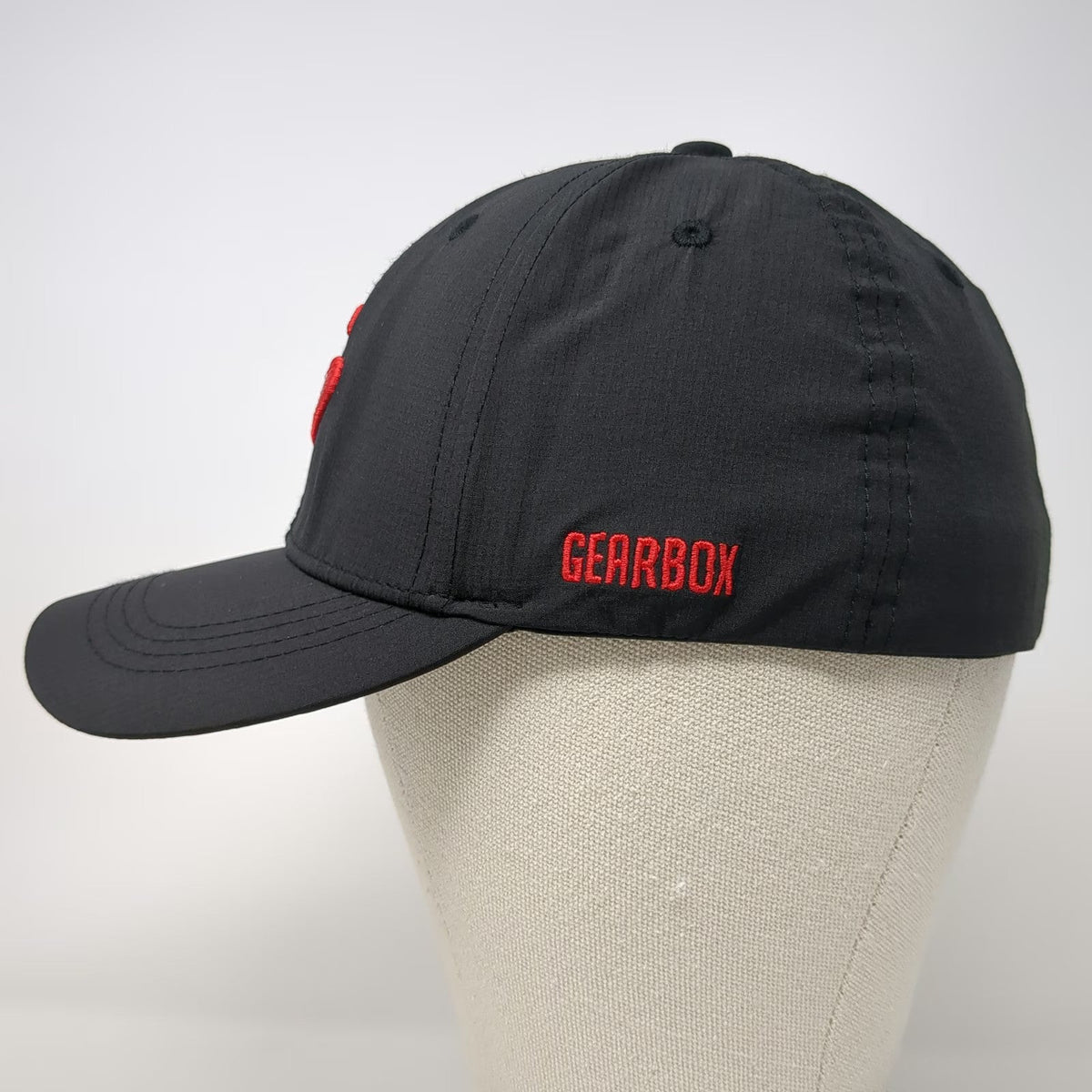 Gearbox Baseball Cap Black One Size Stretch Fit Performance Fabric Red Logo Hat