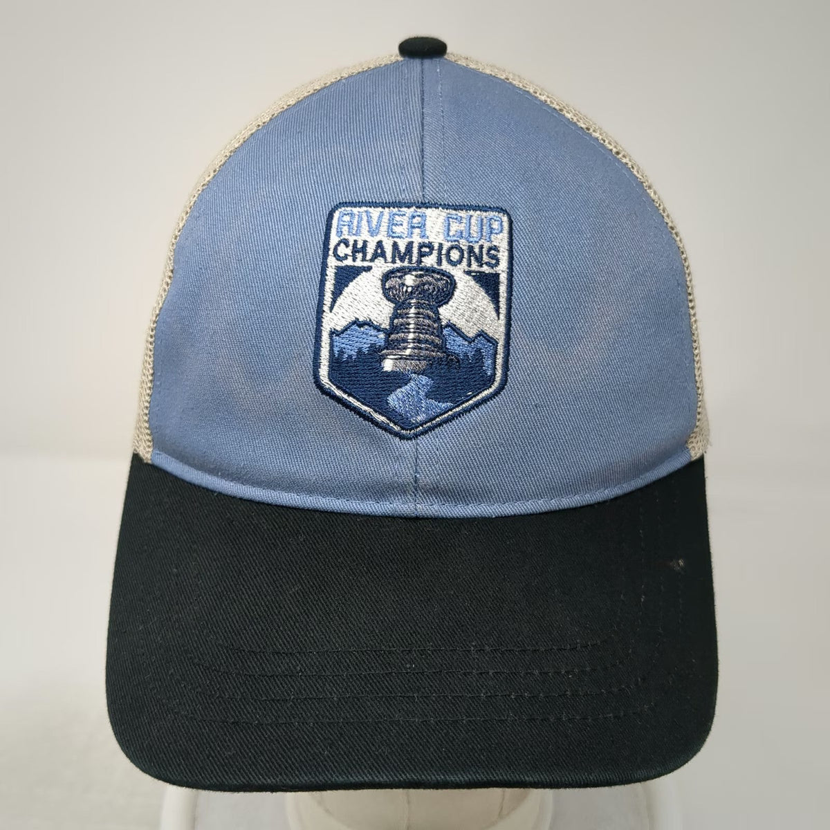 Authentic Pigment Trucker Hat Blue Black One Size River Cup Champions Patch