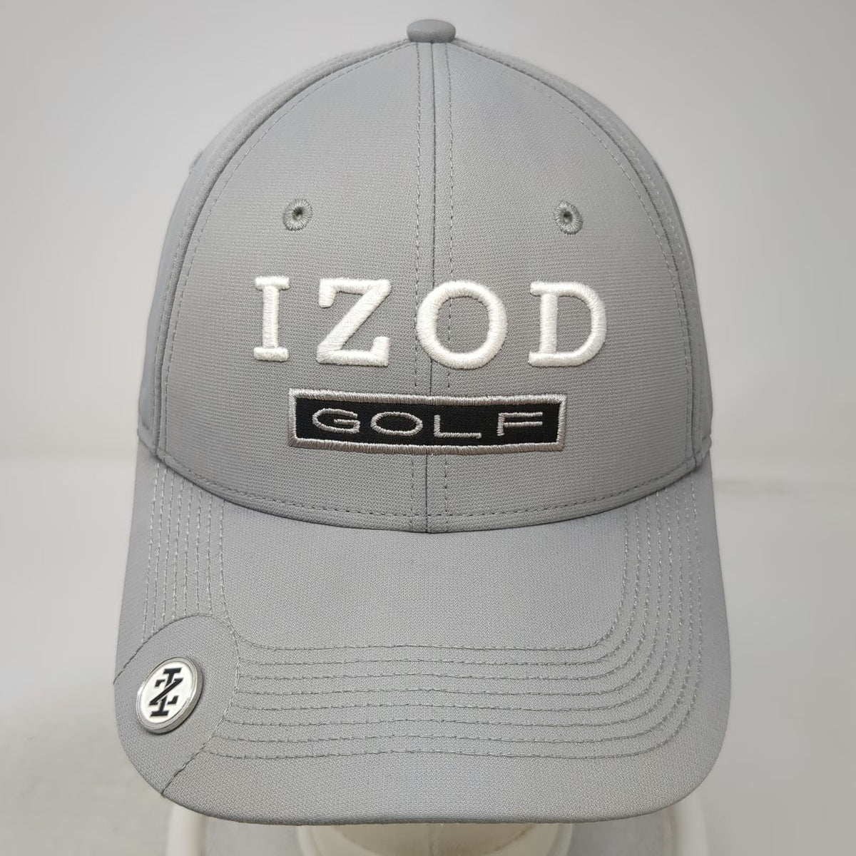 IZOD Baseball Cap Gray One Size Golf Ball Marker Performance Slideback Hat Logo