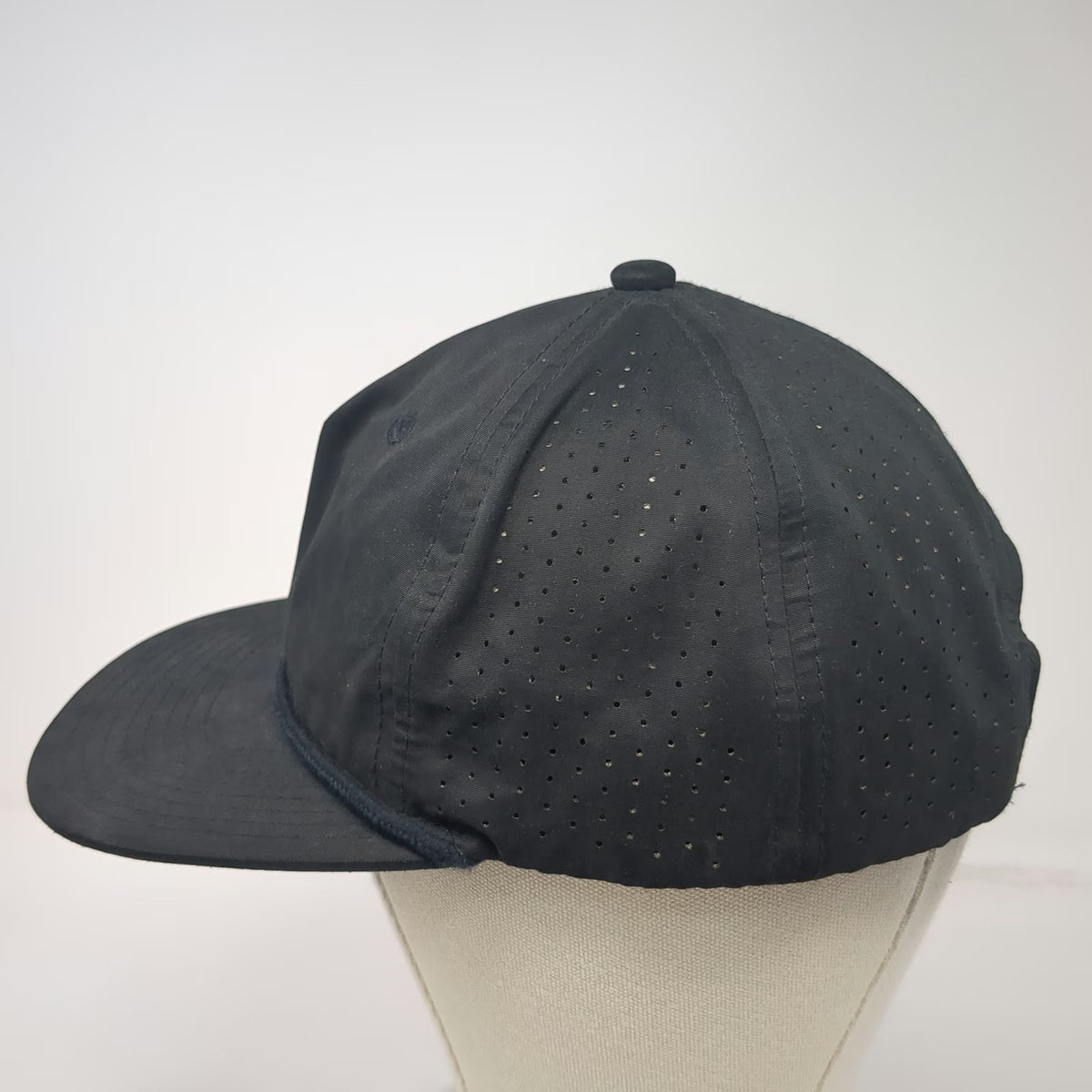 Decky 5 Panel Black Hat One Size Rope Perforated Laser Cut Snapback Breathable