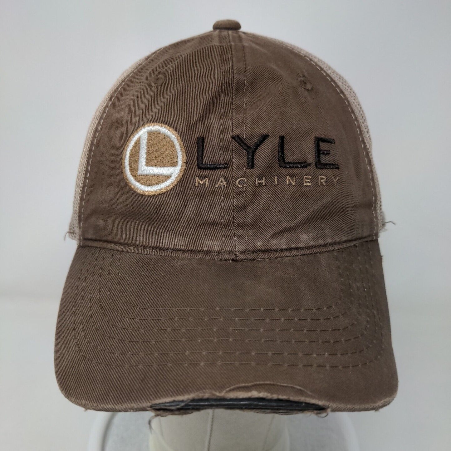 Lyle Machinery Strapback Mesh Back Trucker Hat Brown One Size Embroidered