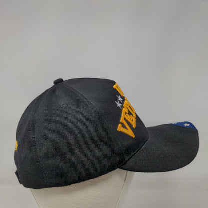 US Veteran Strapback Hat Black One Size Adjustable Embroidered Flag Patriotic