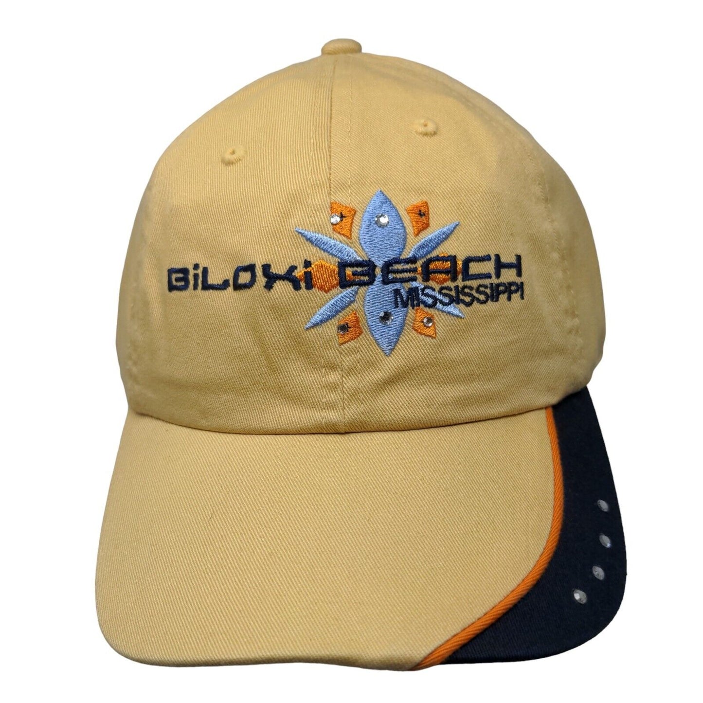 Biloxi Beach Mississippi Bling Strapback Hat Yellow OSFA Embroidered