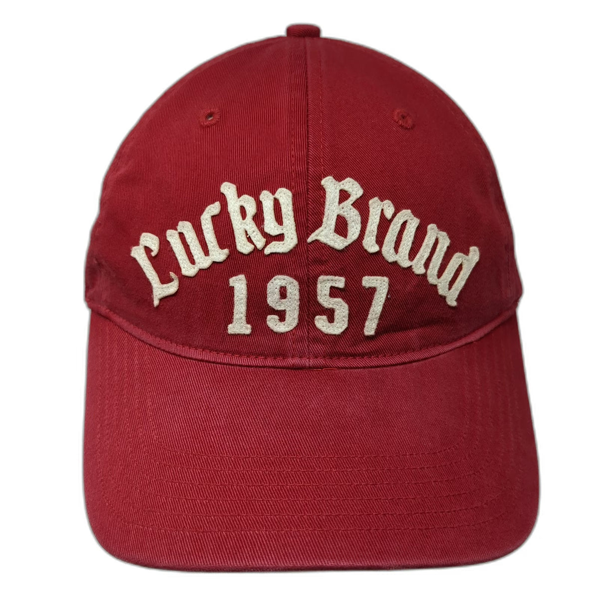 Lucky Brand Baseball Cap Red One Size Cotton Slideback 1957 Embroidery Hat