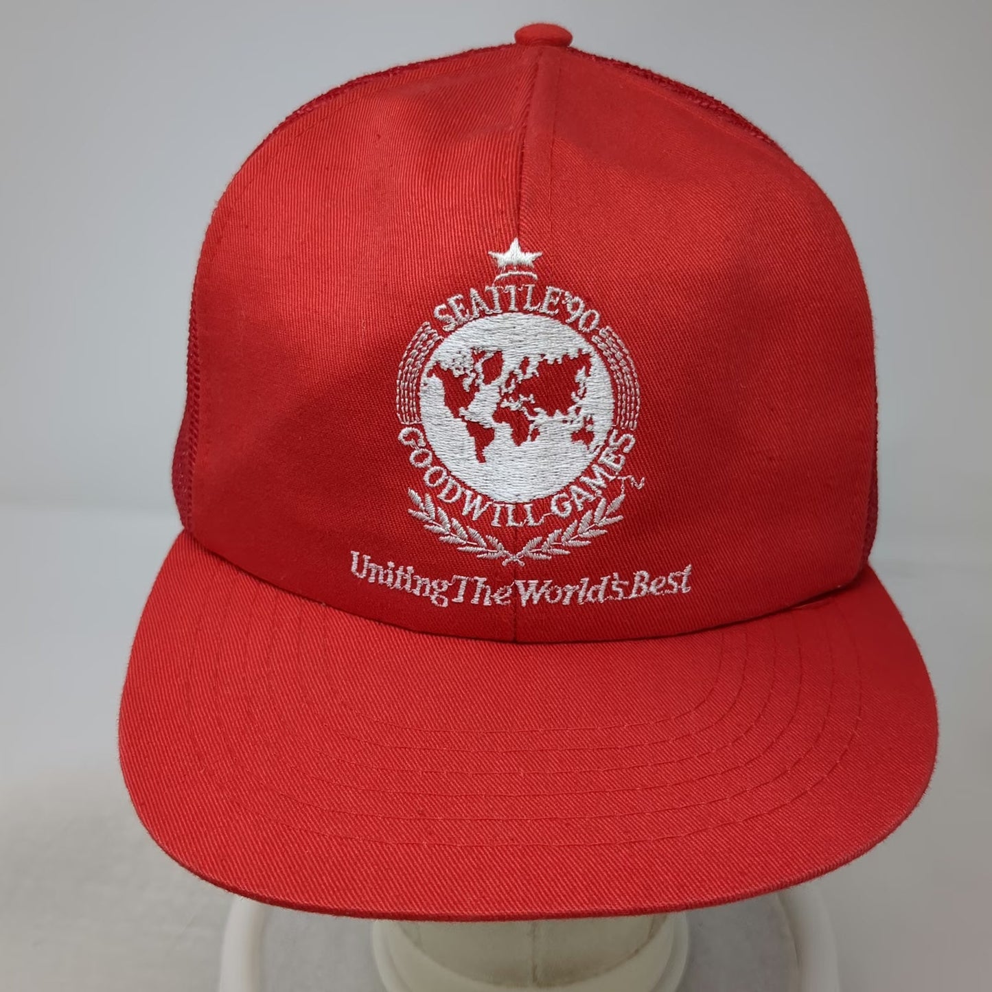 Seattle 90 Goodwill Games Red Trucker Hat Snapback Uniting Worlds Best Vintage