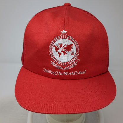Seattle 90 Goodwill Games Red Trucker Hat Snapback Uniting Worlds Best Vintage