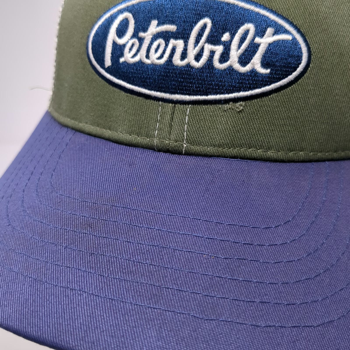 Peterbilt Baseball Cap Green Blue White One Size Mesh Snapback Hat Logo Patch