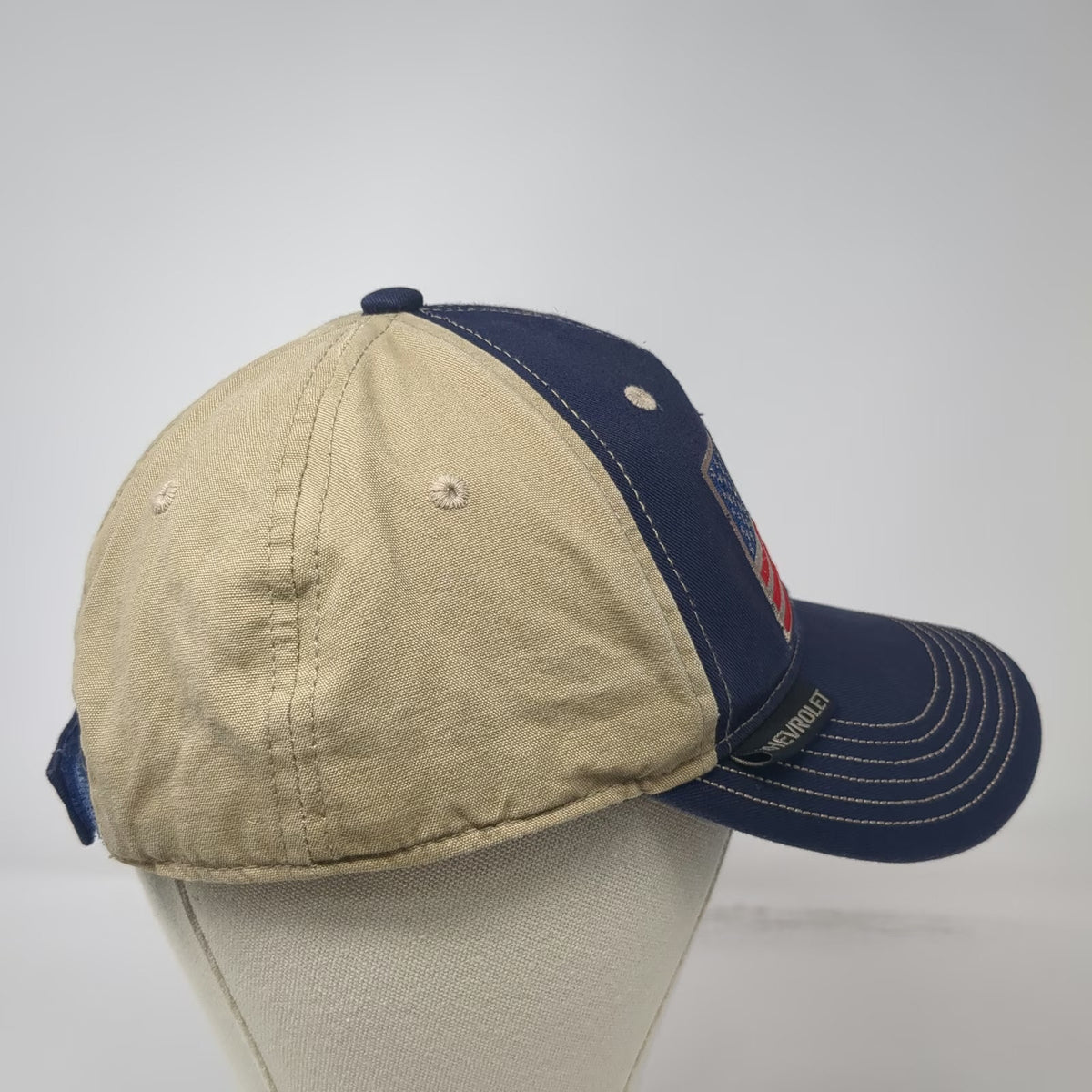 Outdoor Cap Baseball Cap Blue Beige OSFM Chevrolet US Flag Strapback Hat Logo