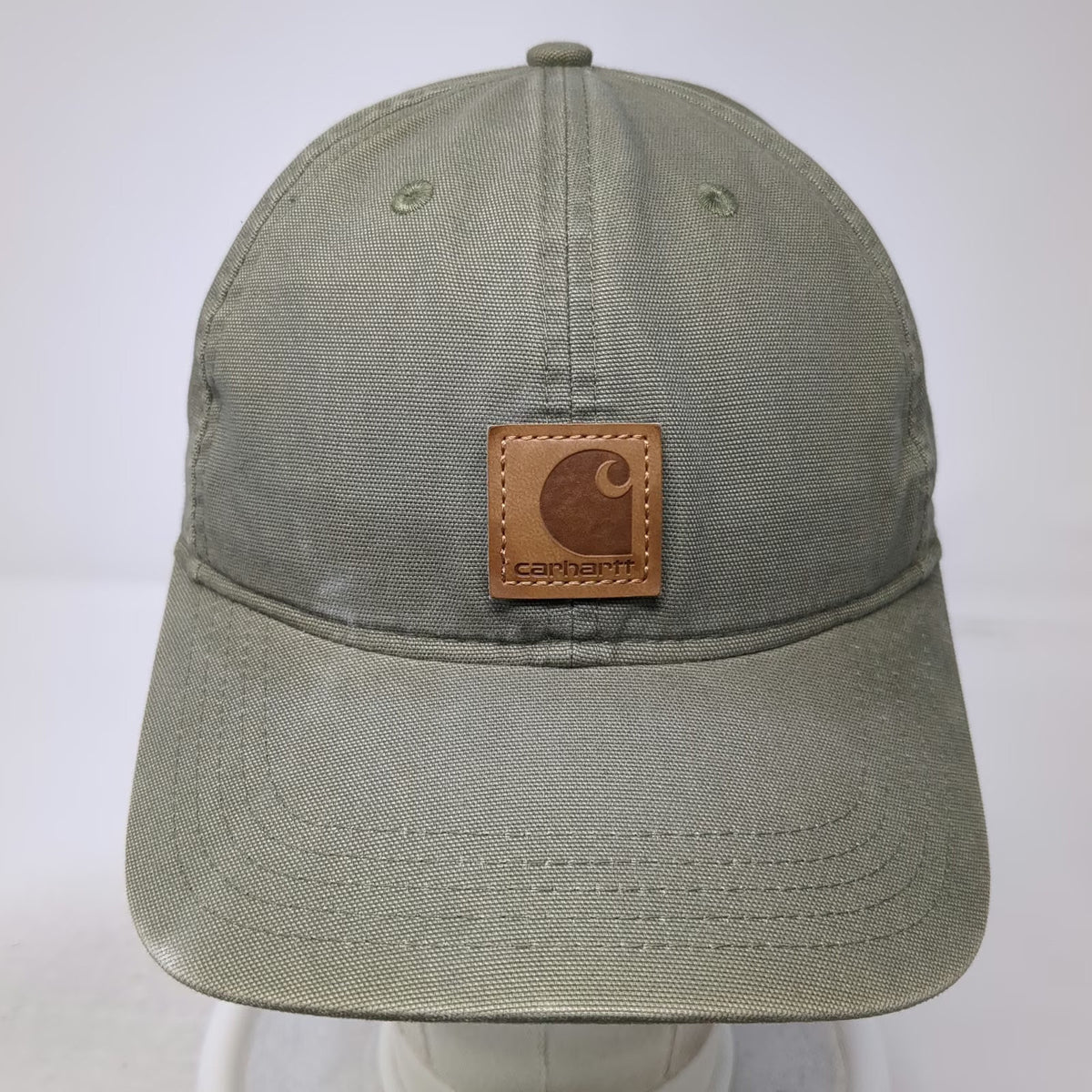 Carhartt Baseball Cap Green One Size Leather Logo Patch Duck Strapback Hat