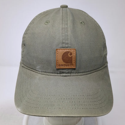 Carhartt Baseball Cap Green One Size Leather Logo Patch Duck Strapback Hat
