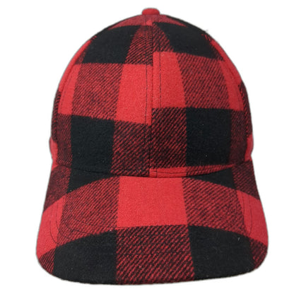 Baseball Cap Red One Size Buffalo Plaid Checkered Strapback Hat