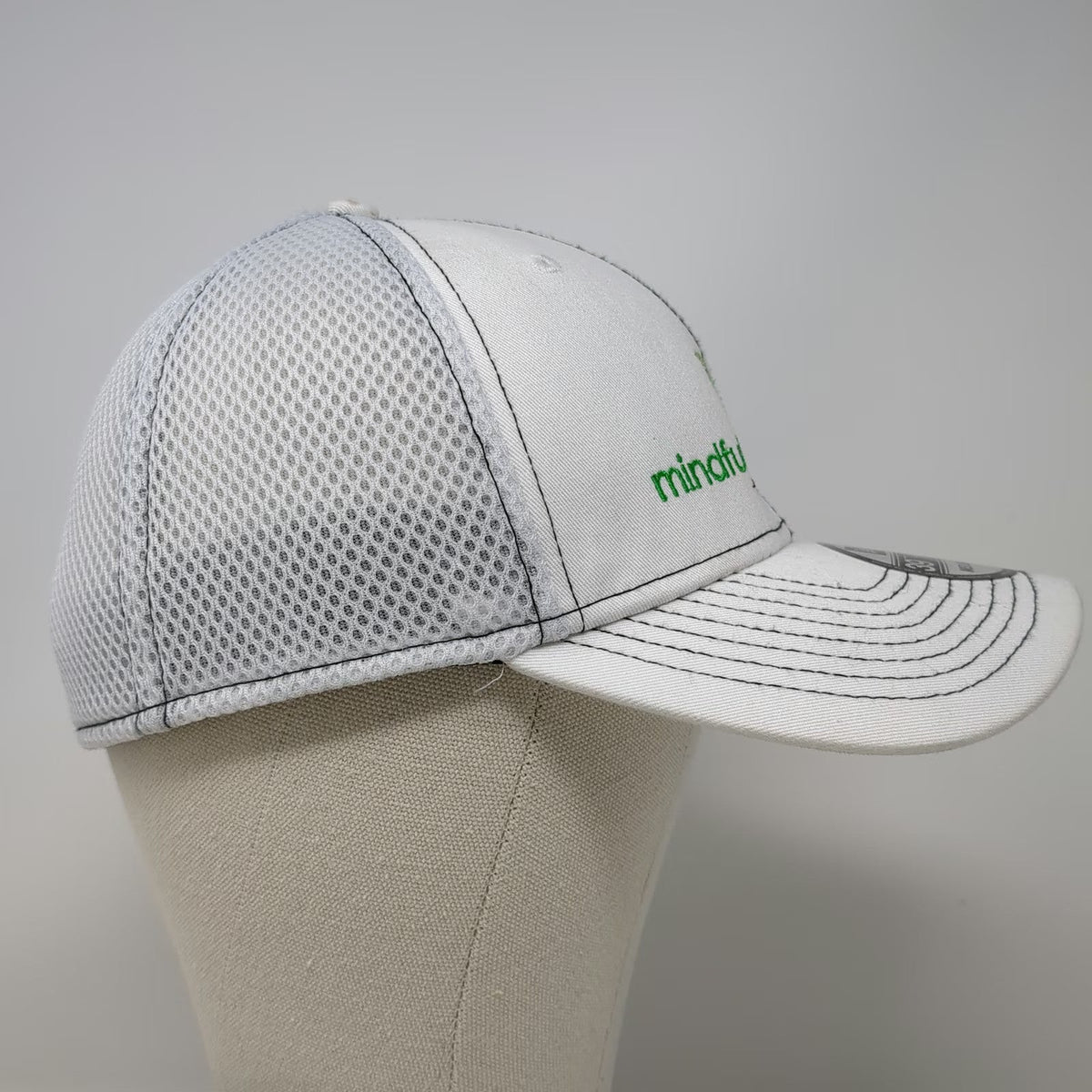 New Era Baseball Cap White L Bayer Mindful Matters Mesh Stretch Fit 39THIRTY Hat