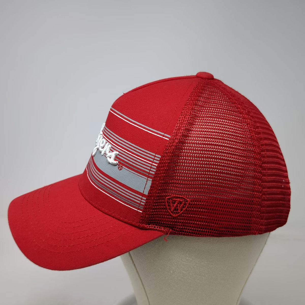 Top of the World Trucker Hat Red Gray White OSFM Rutgers Script Mesh Snapback