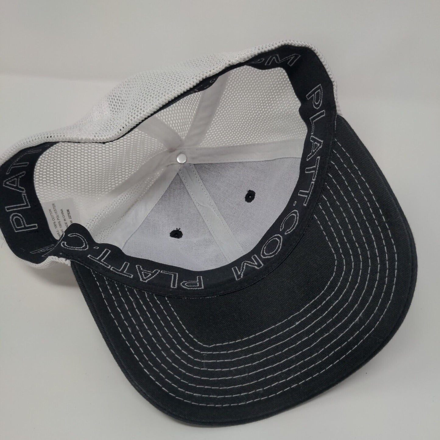 PLATT Fitted Trucker Hat Black OSFA Embroidered Vented Holes 6 Panel Mesh Back