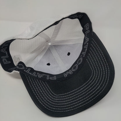 PLATT Fitted Trucker Hat Black OSFA Embroidered Vented Holes 6 Panel Mesh Back