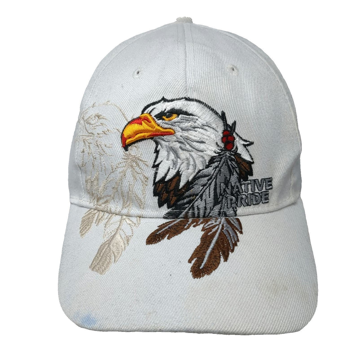 Native Pride White Baseball Cap One Size Embroidered Eagle Feather Strapback Hat