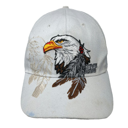 Native Pride White Baseball Cap One Size Embroidered Eagle Feather Strapback Hat