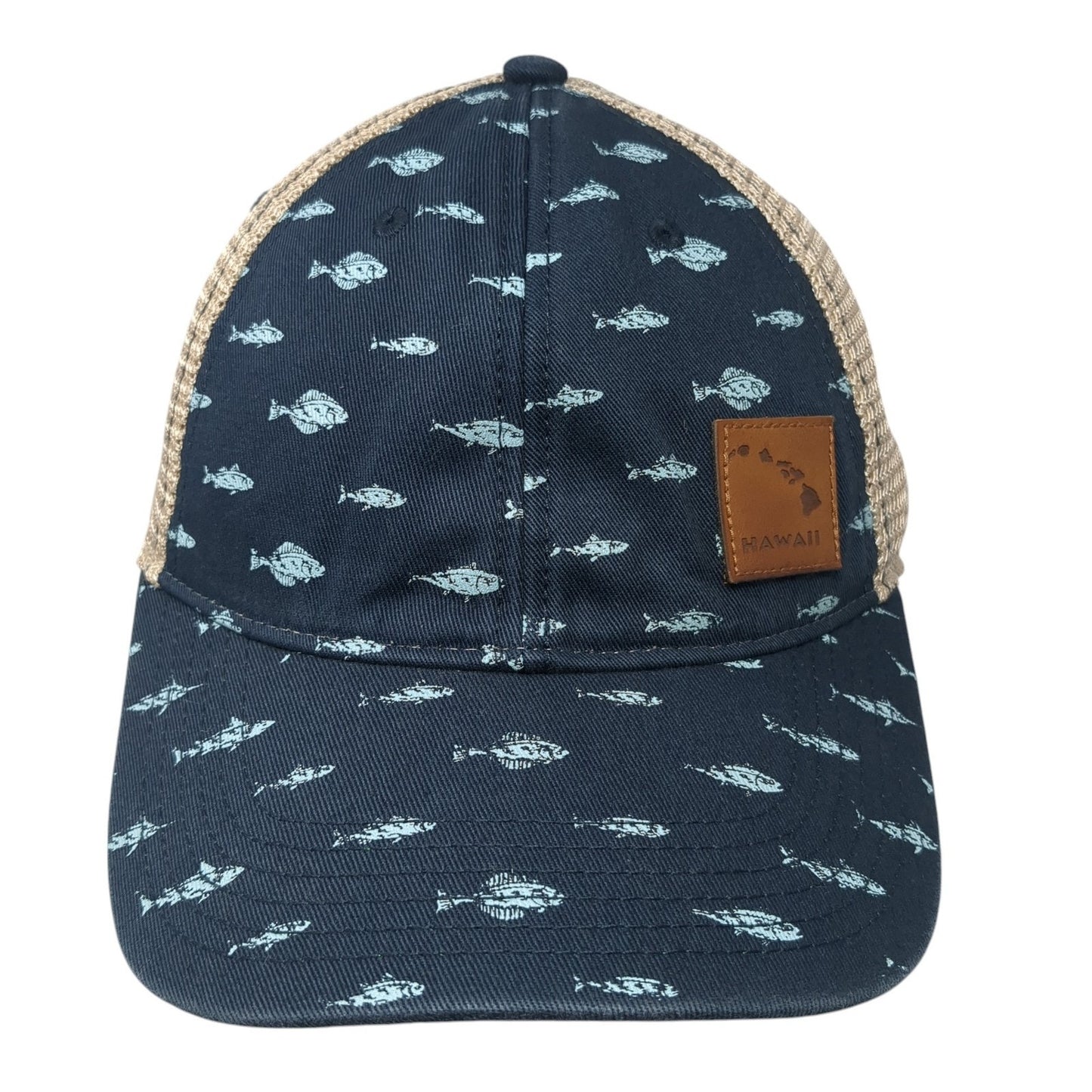Hawaii Leather Patch Snapback Trucker Hat Multi One Size Mesh Back Fish