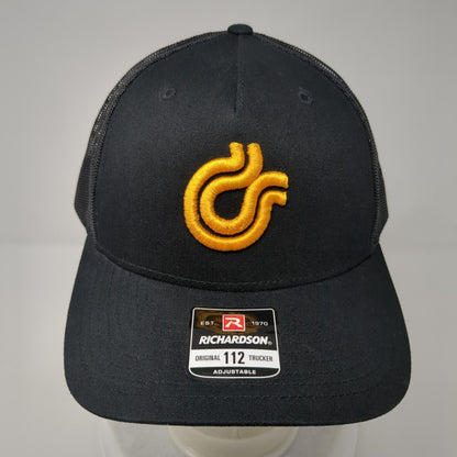 Richardson Snapback Trucker Hat Black One Size Mesh Back Embroidered Logo