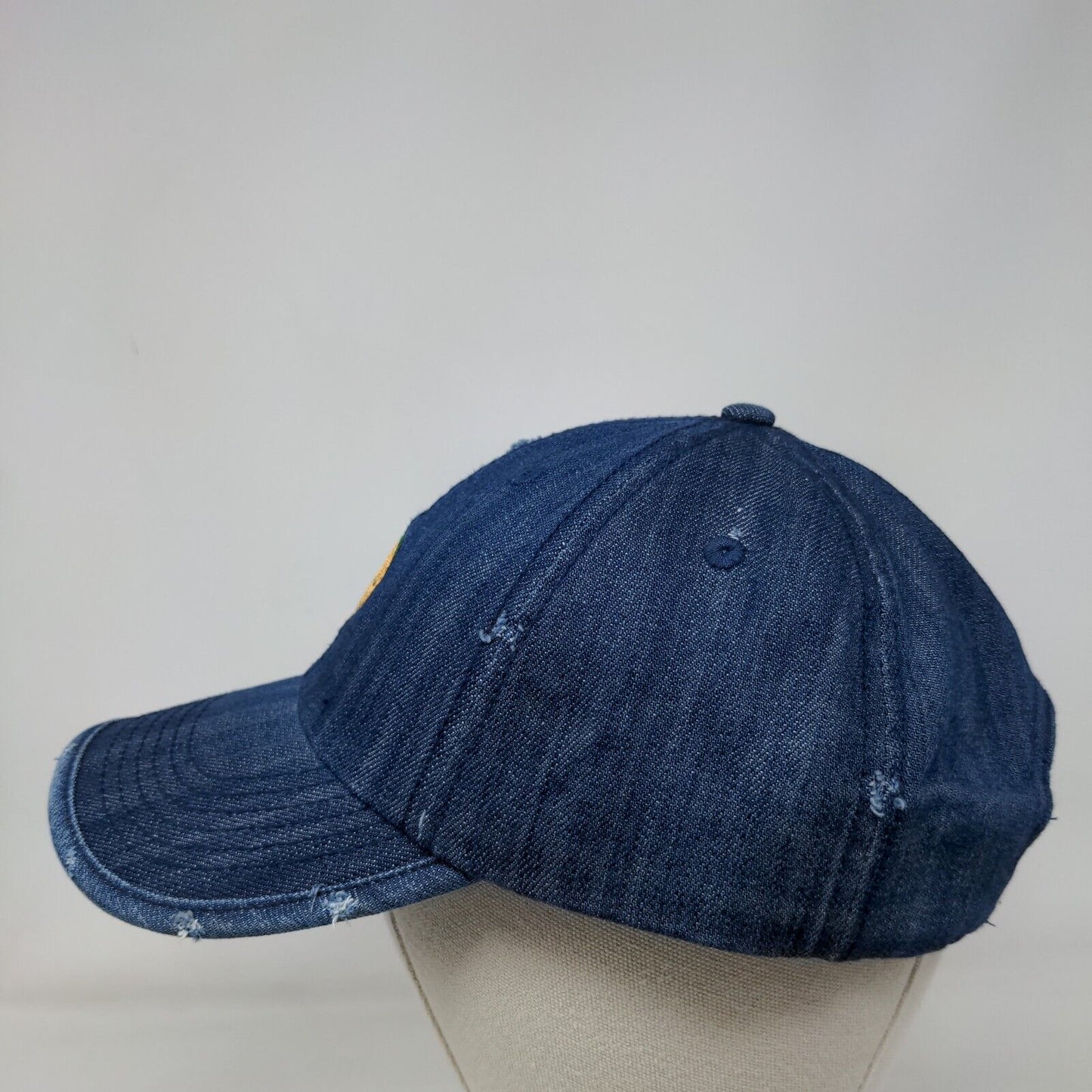 Peach Eat It Slideback Hat Blue OSFM Adjustable Embroidered Denim
