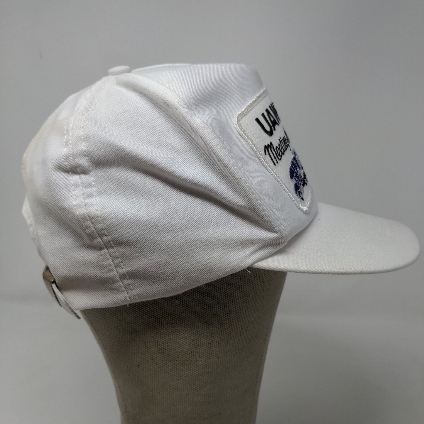 UAW-GM Men's Slideback Trucker Hat White Embroidered Vintage Logo Union