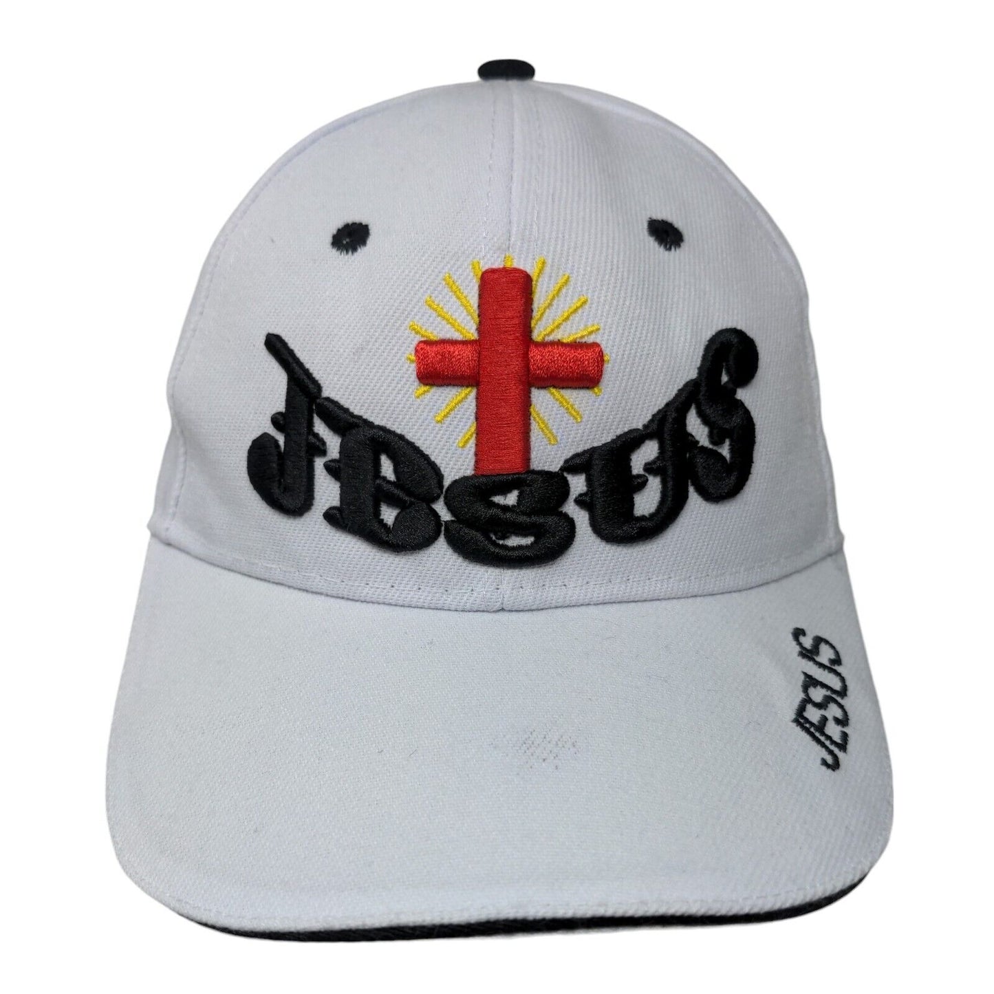 Jesus Slideback Hat White One Size Adjustable Embroidered Vented Holes 6 Panel
