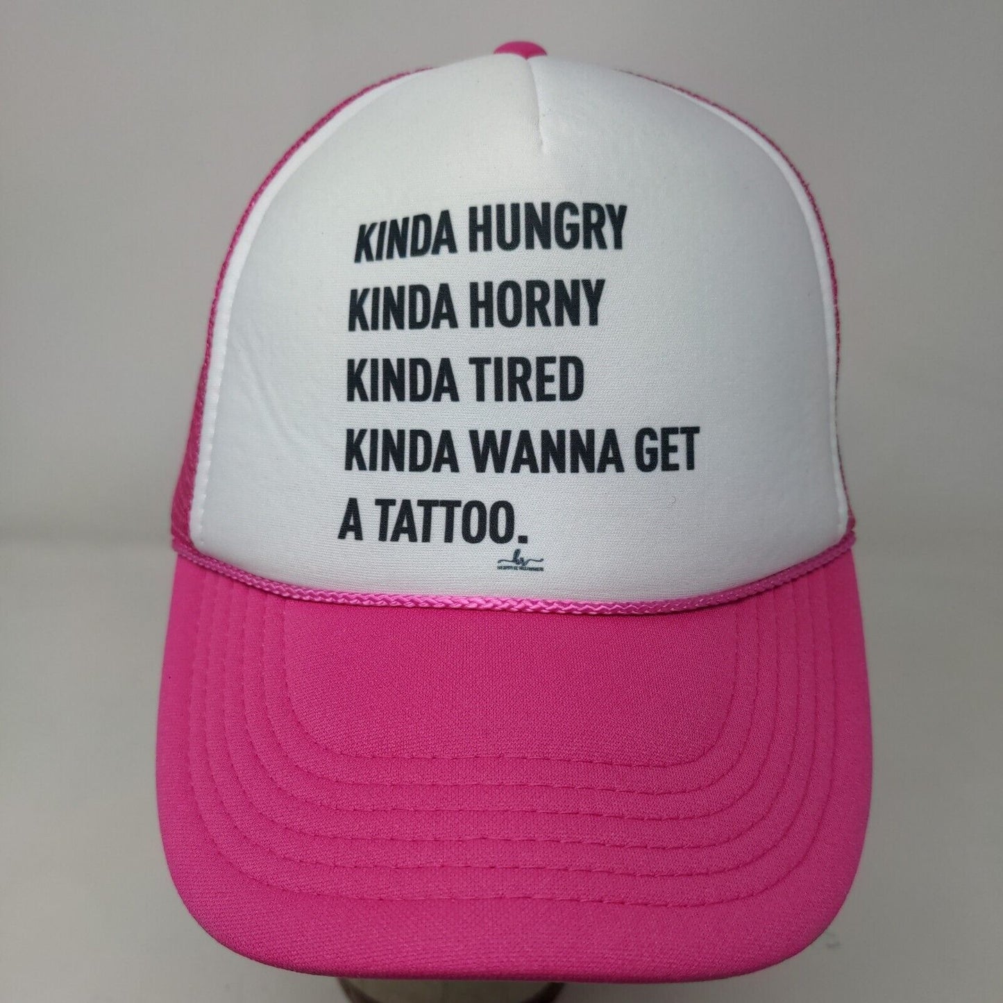 Nissun Womens Snapback Mesh Back Hat White Pink Graphic Kinda Hungry Kinda Tired