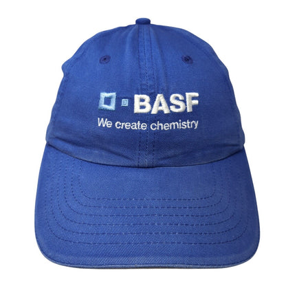 O-BASF We Create Chemistry Slideback Hat Blue One Size Adjustable Embroidered
