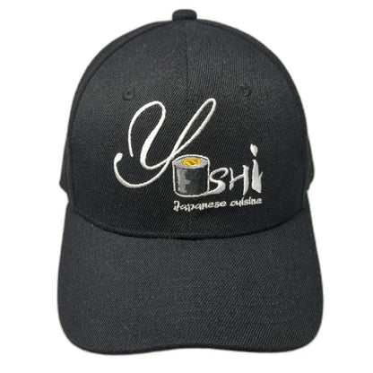 Yoshi Japanese Cuisine Baseball Cap Black One Size Slideback Sushi Logo Hat