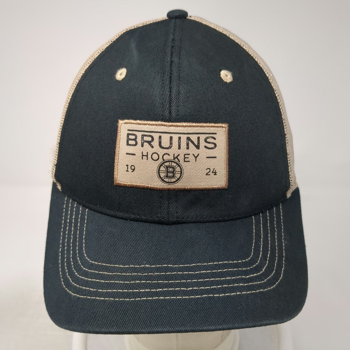 Boston Bruins NHL Fan Favorite Trucker Hat Black Beige One Size Mesh Back OSFM