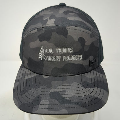 Melin Trucker Hat Black Camo 58cm JM Thomas Forest Products Pine Tree Logo