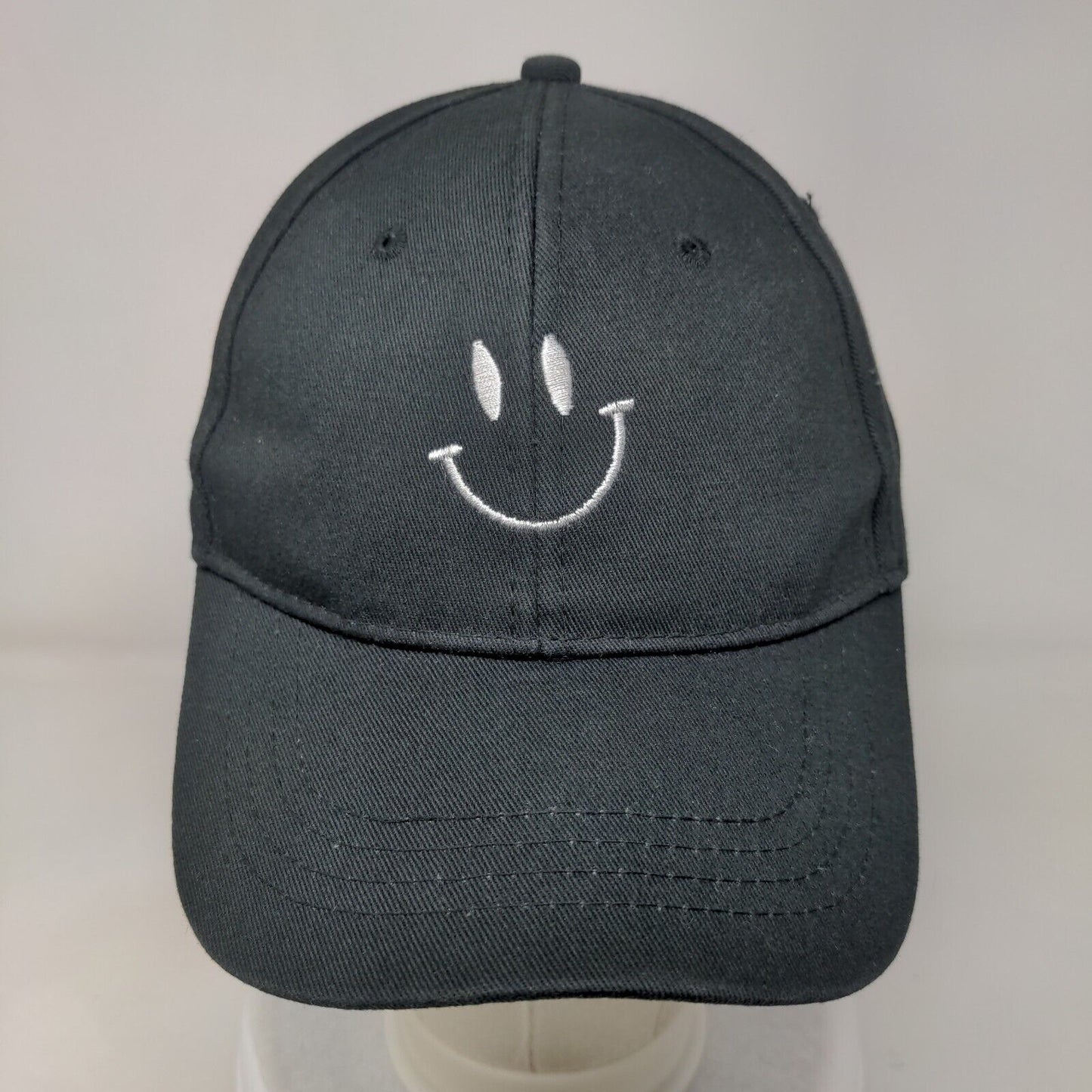 Smiley Face Slideback Hat Black One Size Adjustable Embroidered Cotton JHC