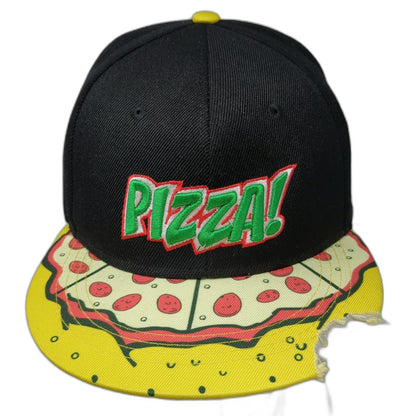 Snapback Black One Size TMNT Pizza Slice Graphic Bite Out Of Brim Flat Bill Hat
