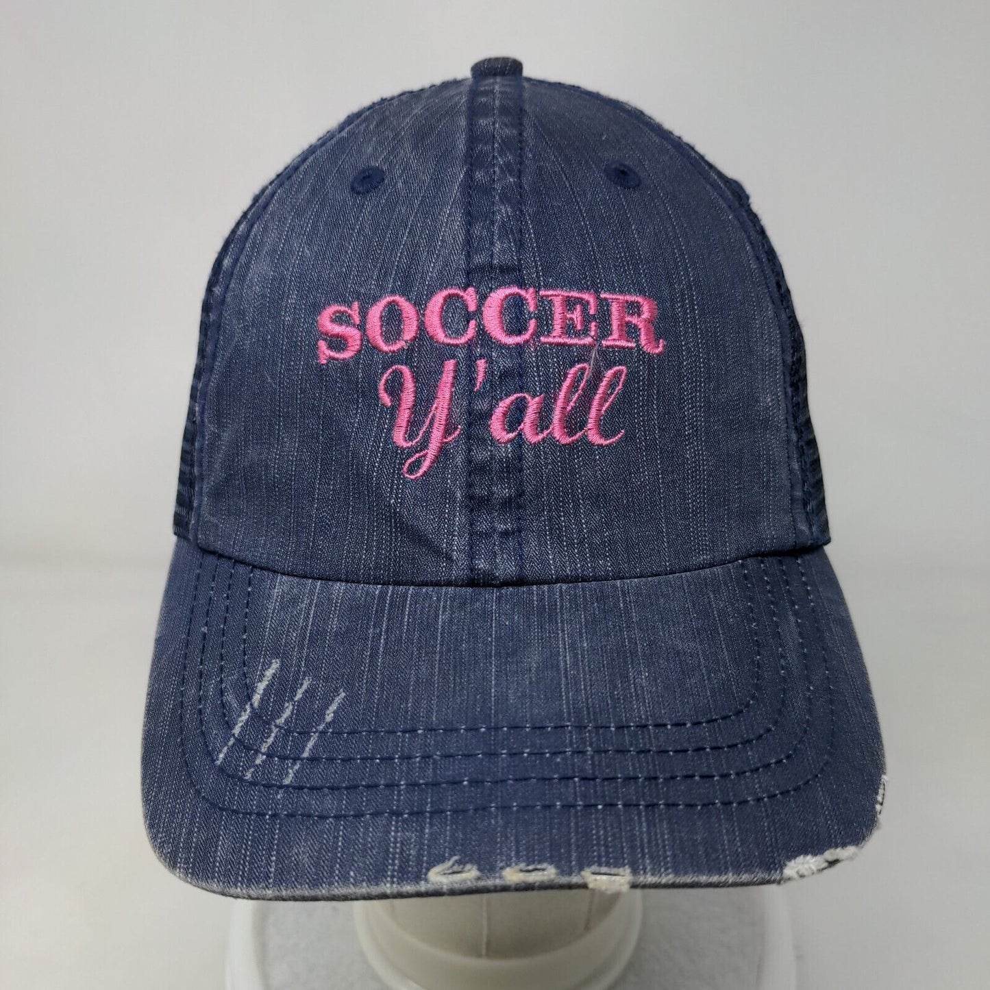 Soccer Y'all Strapback Mesh Back Trucker Hat Blue OSFA Embroidered HG