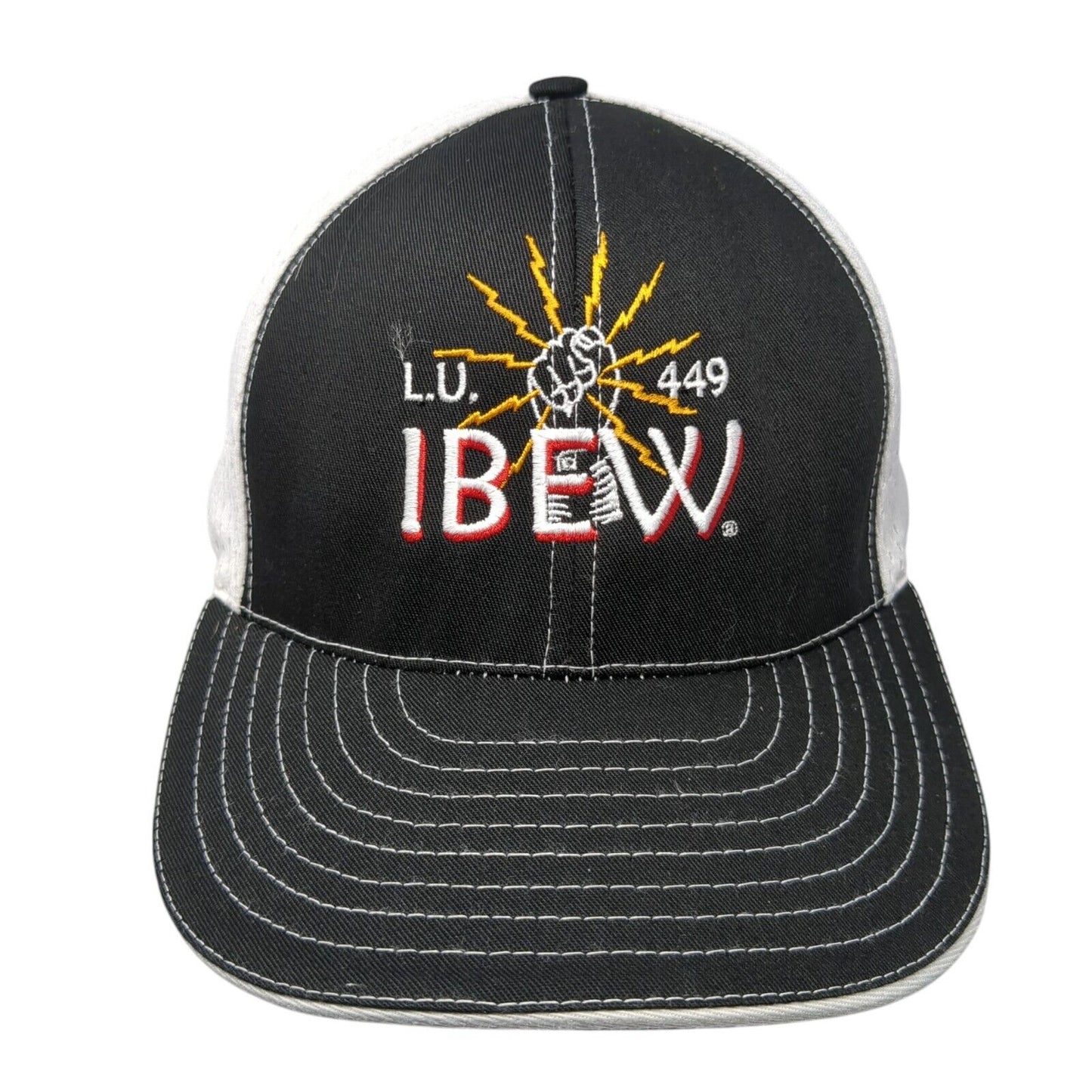 L.U. 449 IBEW Fitted Hat Black One Size Embroidered Colorblock 6 Panel