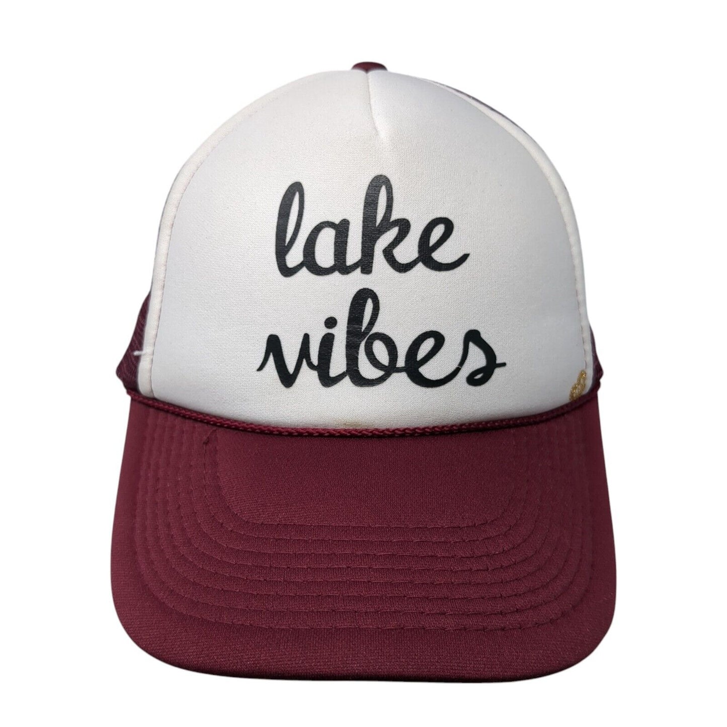 Lake Vibes Snapback Trucker Hat Red One Size Adjustable Mesh Back Rope