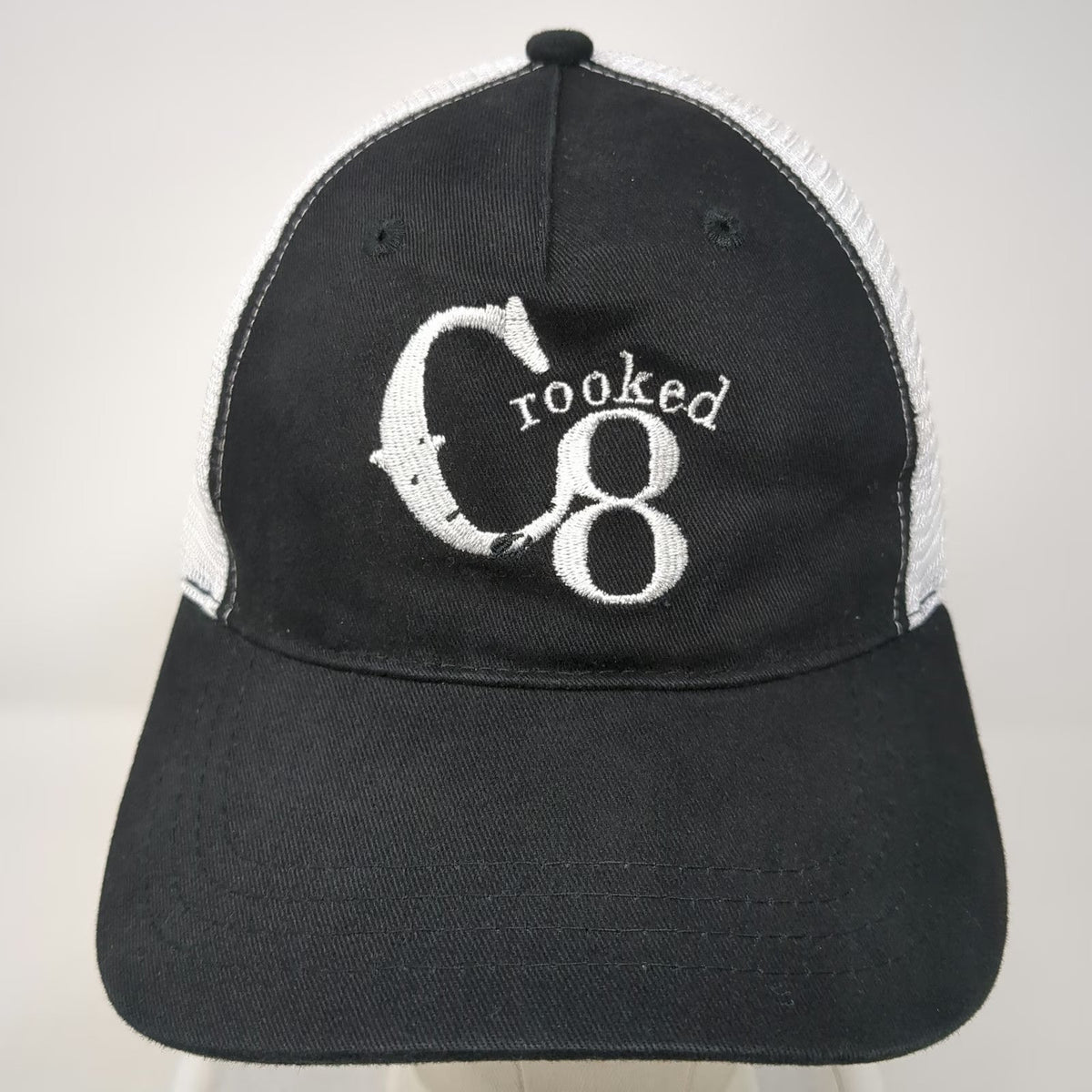 Cap America Trucker Hat Black One Size Crooked 8 Logo Mesh Snapback Structured