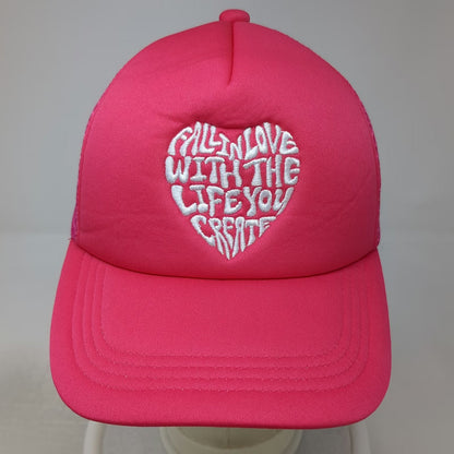 Ivory Belle Trucker Hat Pink White One Size Heart Quote Life You Create Snapback