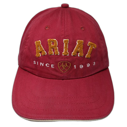 Ariat Baseball Cap Red One Size Chenille Logo Since 1993 Slideback Buckle Hat
