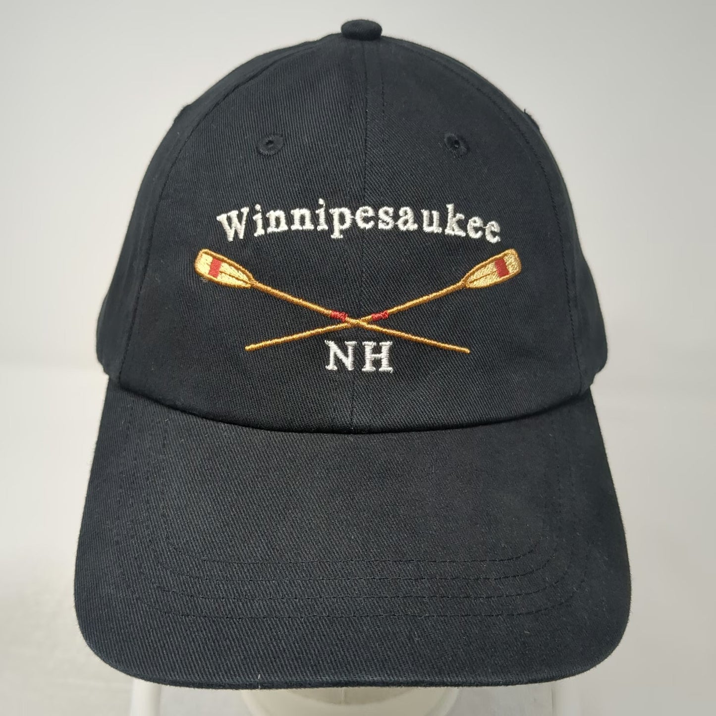 Baseball Cap Black One Size Winnipesaukee NH Crossed Oars Strapback Cotton Hat