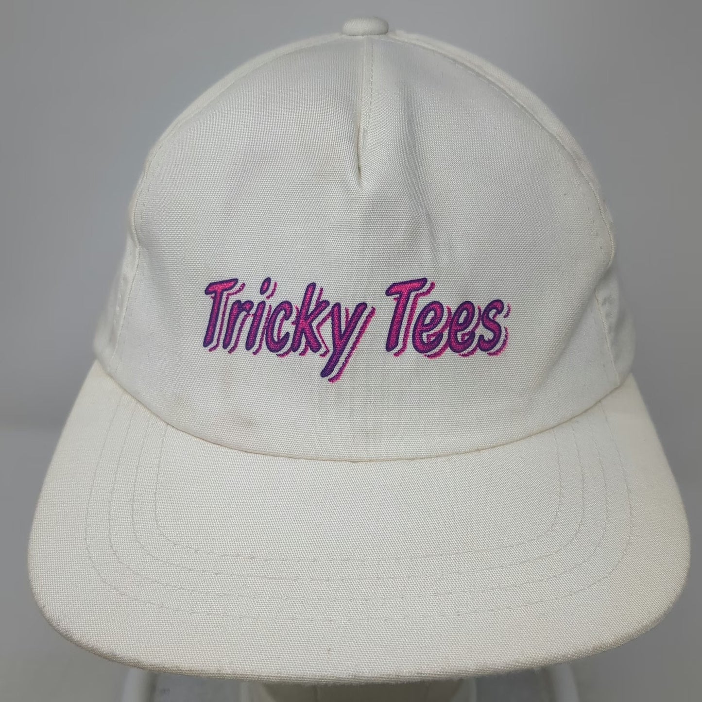 Yupoong 5 Panel White Hat One Size Tricky Tees Snapback Pink Purple Cotton