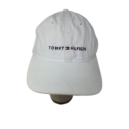 Tommy Hilfiger Slideback Hat White & Blue Embroidered Spell Out Logo One Size