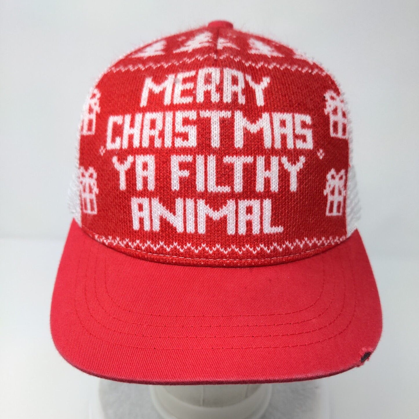 Merry Christmas Ya Filthy Animal Snapback Trucker Hat Red OSFA Mesh Back