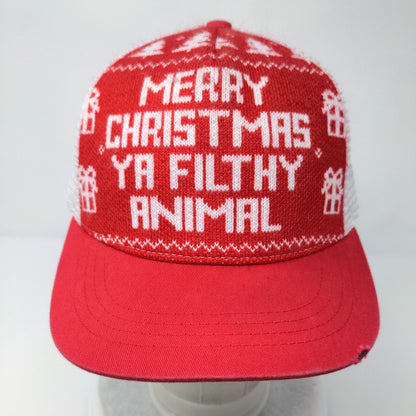 Merry Christmas Ya Filthy Animal Snapback Trucker Hat Red OSFA Mesh Back