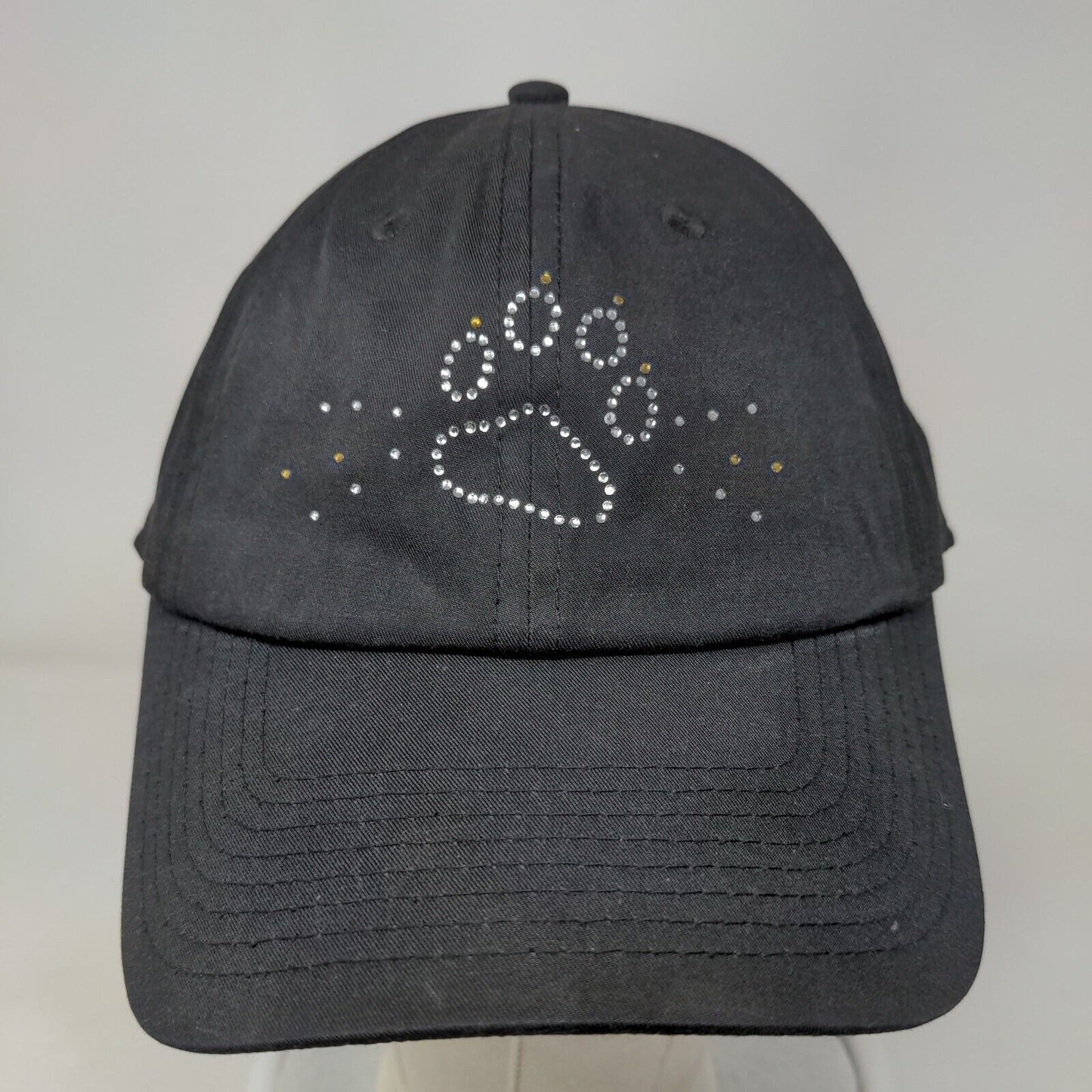 Paw Print Rhinestone Bling Strapback Hat Black One Size Hall Of Fame