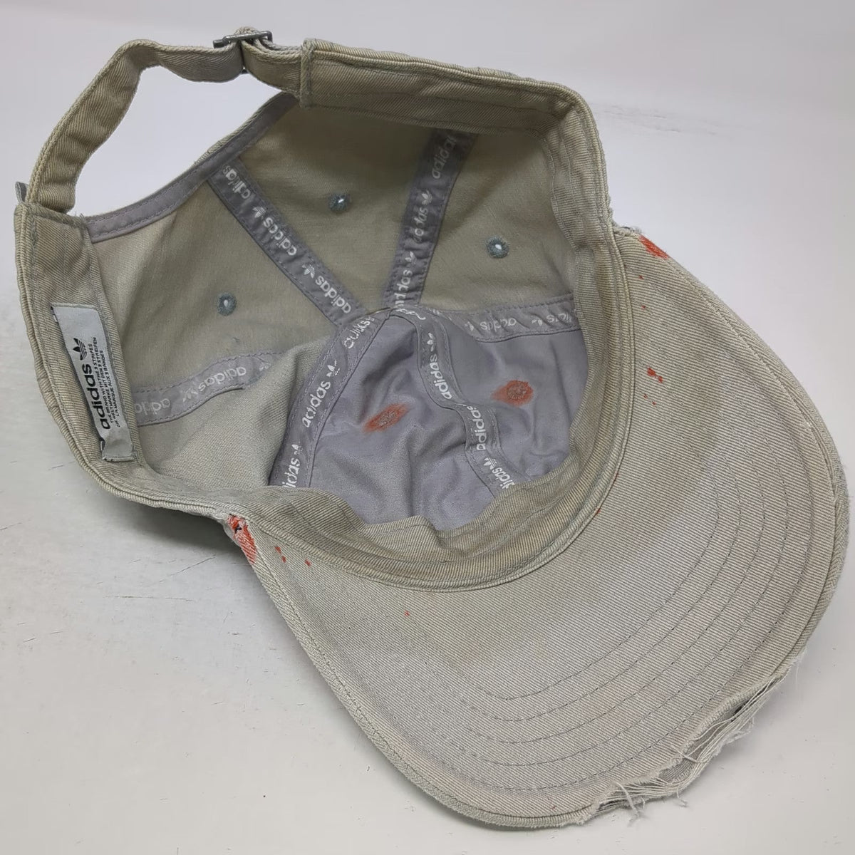 Adidas Baseball Cap Beige One Size Distressed Trefoil Slideback Strapback Hat